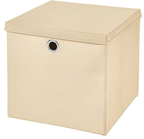 1 Stück Faltbox Creme 28 x 28 x 28 cm Aufbewahrungsbox faltbar mit Deckel