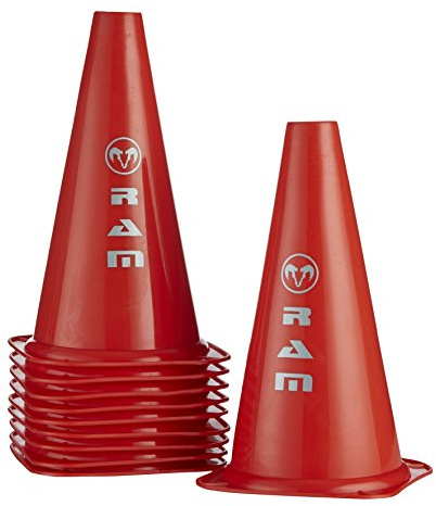 Traffic Cones - Ram Rugby - 12 Inch Multi-Purpose Sports Training Cones - Set Of 10 - Red - Supplied In Drawstring Carry Bag