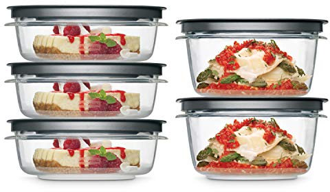 Rubbermaid 2108396 Meal Prep Premier Food Storage Container, 10 Piece Set, Grey