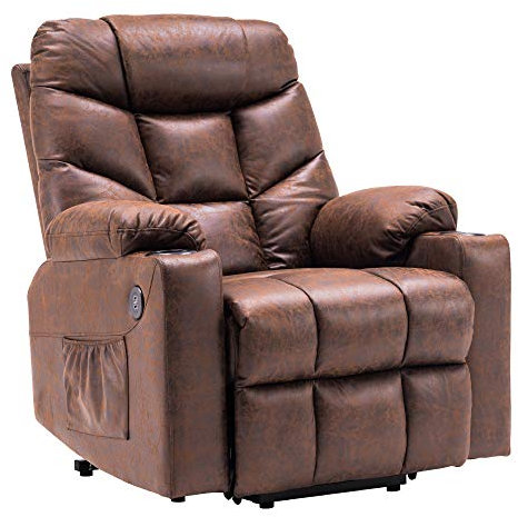 M MCombo Fernsehsessel mit Aufstehhilfe Elektrisch, Sessel mit Aufstehhilfe, Relaxsessel mit Liegefunktion bis 140°, Seniorensessel für Wohnzimmer, mit USB 7286 (Mikrofaser, Braun)