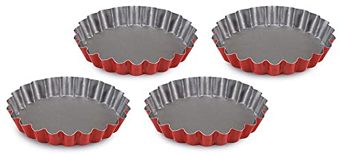 Guardini, Set di 4 stampi crostatina Ø 12 cm, Acciaio con rivestimento antiaderente, Rosso e Grigio, Made in Italy, Linea Rossana
