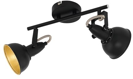 EGLO Deckenstrahler Thornton, Deckenlampe mit 2 Spots, Vintage Deckenleuchte Wohnzimmer, Retro Lampe Decke, Wohnzimmerlampe aus Metall in Schwarz Gold, E14 Fassung, 30,5 cm