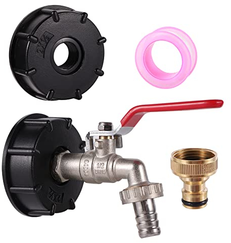 FOGWOWO S60X6 IBC Adaptador de Depósito,1/2 Grifo de Jardín con 3/4 '' Hembra Rosca Latón Conector,Adaptador Manguera para Tanque IBC de Agua Válvula de Barril