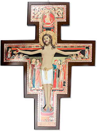 Proposte Religiose Croce di San Damiano In Legno da parete con Cristo a rilievo - Cm 40 x 30 x 2.5