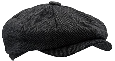 WALKER AND HAWKES Unisex Bakerboy-Ballonmütze aus Wolle - 8-Panel-Konstruktion - Grau mit Fischgrätmuster - XL (60cm)