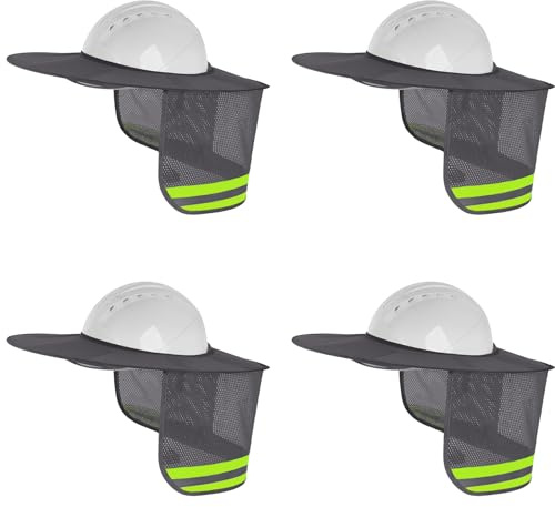 4 Pack Hard Hat Sun Shade - Full Brim Mesh Neck Sunshade with Reflective Strip Sun Visor for Hard Hat Accessories (Gray)
