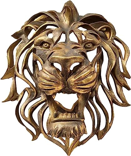 Escultura de cabeza de león, escultura de cabeza de león dorada 3D, hecha a mano, decoración de pared de animales, cabeza de león, decoración de pared de león