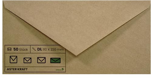 Netuno 50 kraftpapper kuvert DIN lång 110 x 220 mm 100 g Aster lång retro återvinning naturpapper vintage brunt brev