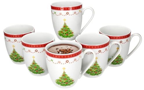 MamboCat Weihnachtstraum 6er Set Kaffeebecher I 340 ml I Porzellan-Becher mit Henkel für 6 Personen I Tassen mit Weihnachtsdekor für Heißgetränke wir Glühwein, Kakao, Latte Macchiato & Co