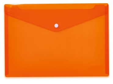 HERMA 20074 Dokumententasche A4 Transparent Orange, 5 Stück, kleine Sichttaschen Umschlag mit Druckknopf, Briefumschlag aus Plastik für Schule, Uni, Büro, Reise