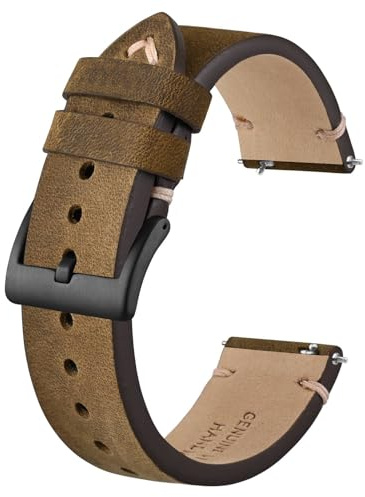 BISONSTRAP Distressed Leather Watch Strap, Watch Replacement Bands for Men, Quick Release Spring Bars, 20mm, Tan (Black Buckle)