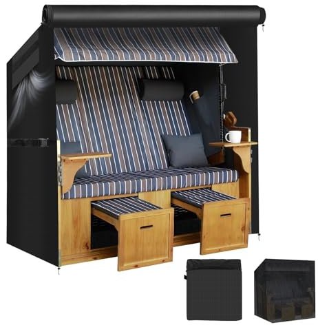 Farekass Strandkorb Schutzhülle Winterfest, 420D Oxford strandkorbhülle wasserdicht mit Reißverschluss,UV Beständig PU Schutzschicht Reißfest Abdichtung für strandkörbe Hülle, 135x105x175/140cm