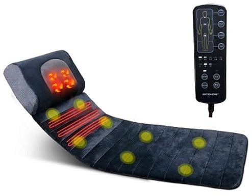 ECODE® Matelas de Massage pour Tout le Corps avec 8 Moteurs Vibrants et Chaleur Lombaire | Matelas Massant pour le Dos et le Cou avec Oreiller Shiatsu, 15 Modes de Massage
