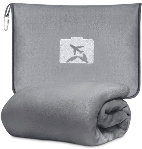 Reisedecke, 2-in-1, weich und warm, für Flugzeug und Auto, tragbar, mit Gepäckbezug und Rucksack-Clip, umwandelbares Kissen, ultraleicht