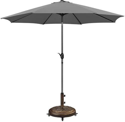 Yaheetech ø326,5 cm Sonnenschirm mit 24,7 kg Schirmständer auf Rollen Sonnenschirm Balkon mit ø50,6 cm Ständer Sonnenschirm-Set Balkonschirm mit Kurbel Gartenschirm, 326,5 cm/Grau