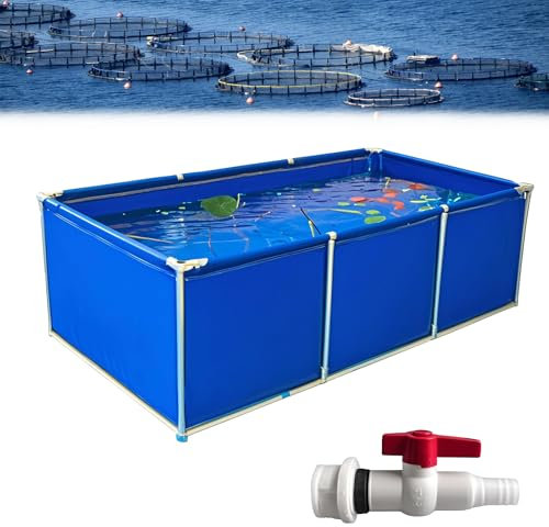 Poxvythb Pool Above Ground Depósito Reforzado (PVC 0.8mm + Estructura Metálica) para Cultivo de Koi Elevado - Resistente a Sequías | 3x1.5x0.5m | Azul