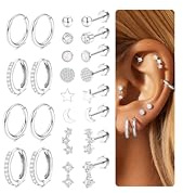 Morfetto 12 Pares Pendientes Mujer Piercing Oreja Acero Quirurgico Plata - Hipoalergenicos Pendientes Oro Aros Acero Inoxidable Piercing Tragus Cartílago Hélix Para Multi Piercings