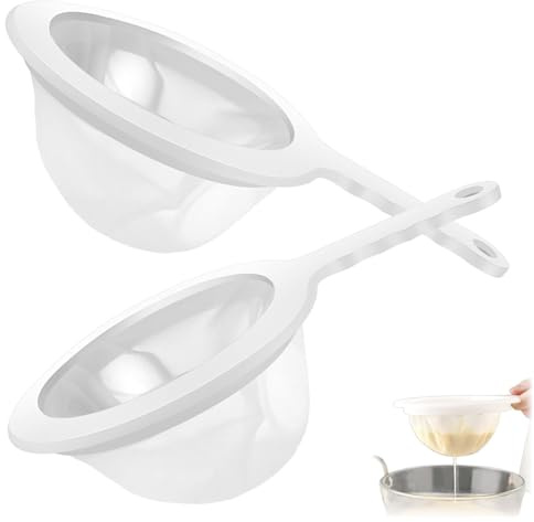 2 Pcs Colador de Tela de Cocina, Colador Malla de Nailon Fino Ultrafino Con Mango 200 Puntos Tamiz Fino para Aceites Café Té Jugo Vino Leche
