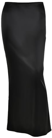 Faldas Mujer Faldas de satén seda for mujer, faldas cintura alta, tubo elegantes, falda larga negra verano