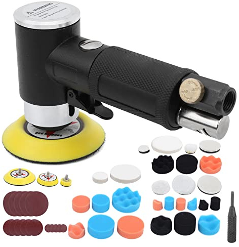 ZJchao Orbital Sander, 48Pcs Eccentric Pneumatic Air Sanders Palm with 15000 No Load Speed Hand for Waxing Polishing Sanding Machine at 1500 Black (#1)