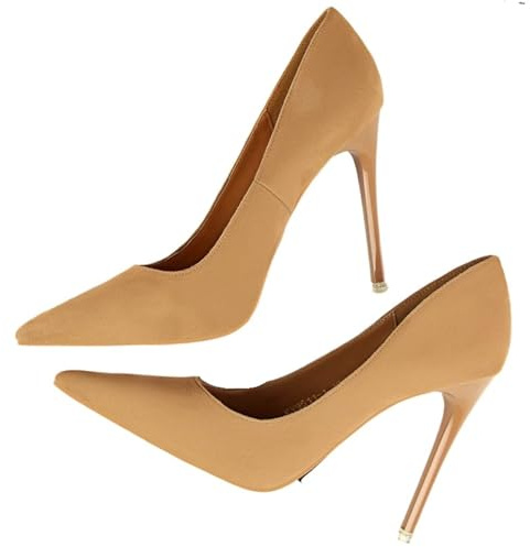 Klassiska högklackade damskor stilettskor mode (haki-10,5 cm, 42)