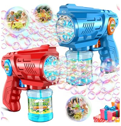 Bubble Gun Machine for Kid & Toddler: 2PCS Bubble Blaster Guns with Bubble Solution Refill & LED Light - Automatic Bubble Blower for Kids 4-8 - Great Party Toys for Outdoor Parties Wedding Birthday