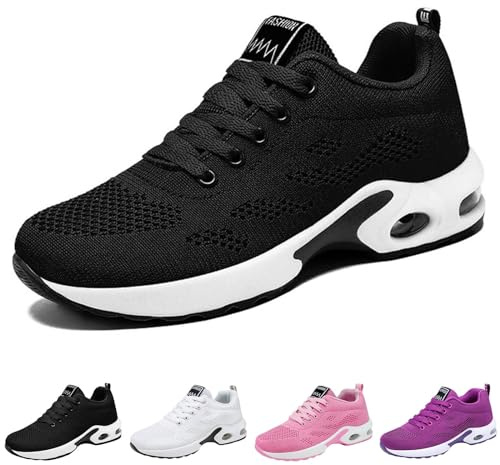 Chaussures Mode Et Sport Pour Femmes, Baskets Femme Chaussure Orthopédique Sport À Confort Orthopedique - Respirantes, Semelle À Coussin D'Air, Durables Et Polyvalentes Pour Sports Et Quotidien, Noir