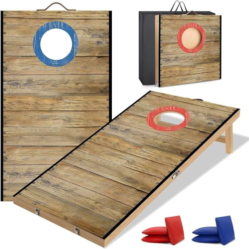 NZQXJXZ Cornhole-spelset, 0,6 m x 0,3 m massivträ premium cornhole-brädor med 6 bönpåsar och en bärväska, utomhus cornhole-kastspelset för familj och vuxna