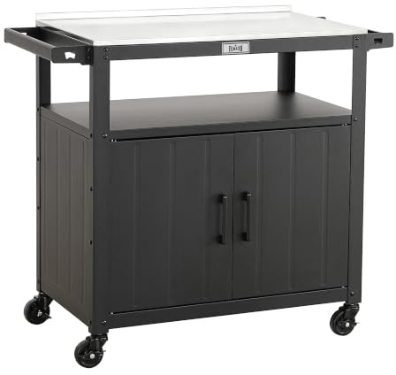 Feasto Chariot pour Barbecue avec Armoire de Rangement, 100x45x88 cm | Desserte Plancha avec Plateau en Acier Inox et 4 Roues, Idéal pour Jardin , Terrasse ou Cuisine Exterieure