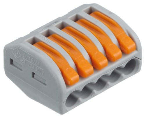 Wago Verbindungsklemme 5-polig 222-415 grau - mit Betätigungshebeln - 0,08 - 4 mm² - VPE = 40 Stücke