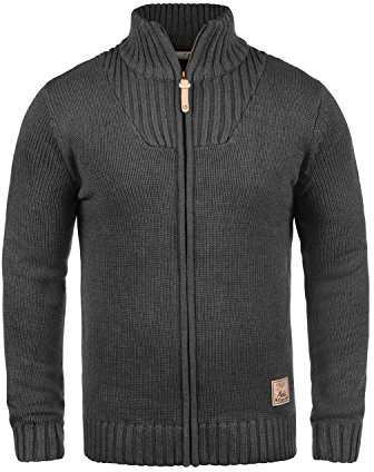 !Solid SDPoul Herren Strickjacke Cardigan Grobstrick Pullover mit Stehkragen Baumwollmischung Regular fit, Größe:M, Farbe:Dark Grey Melange (8288)