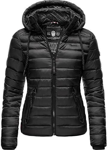 Navahoo Damen leichte Übergangsjacke Steppjacke mit Kapuze Lulana Schwarz Gr. XS