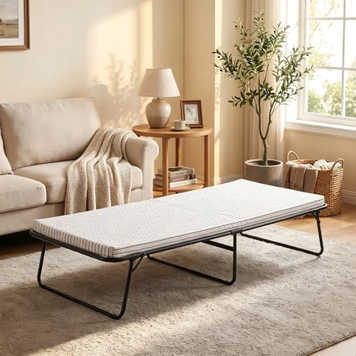 Panana Folding Bed with Mattress,Metal Foldable Small Single Guest Beds | Space Saving, 77 x 192cm Fold Up Bed & Mattress Sets