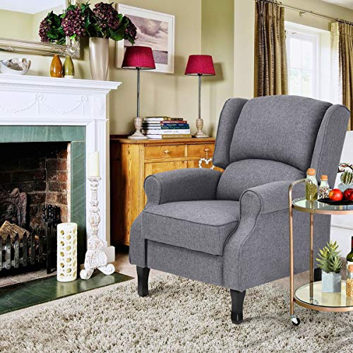 Geniqua Fabric Manual Push Back Living Room Recliner Sofa Single Chair Reclining Couch Room Lounger Home Furniture, Gray