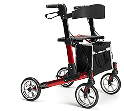 SoNa24 Rollator QUAVA by Vermeiren | Leichtgewichtrollator, doppelt faltbar | bis 136kg | Sitz, Tasche, Rückengurt, Stockhalter | ideal für Zug, Flug, Kofferraum (metallic-rot)