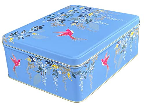 Geschenkdose Design Sara Miller - Liebevoll gestaltete rechteckige Vorratsdose - Motiv Kolibri - Blechdose, Keksdose, Dose - Maße: (L x B x H): 19,5 x 15,4 x 7,5cm