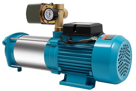 Professionell trädgårdspump 1 300 watt 6 000 l/h 9,8 bar jetpump hushållsvattenverk tryckbrytare centrifugalpump med tryckmätare