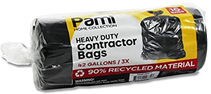 PAMI Heavy Duty 42-Gallon Contractor Trash Bags,Tear Resistant,Black,10 Ct