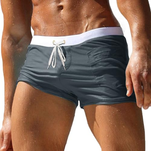 Husmeu Men's Swimming Trunks Quick Dry Beach Shorts with Elastic Waistband Men's Swim Shorts Boxer with Small Pocket Grey M