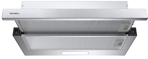 Hermitlux Hotte téléscopique 60cm, 360m³/h, recirculation/évacuation, 2 vitesses, éclairage LED, avec filtre à charbon