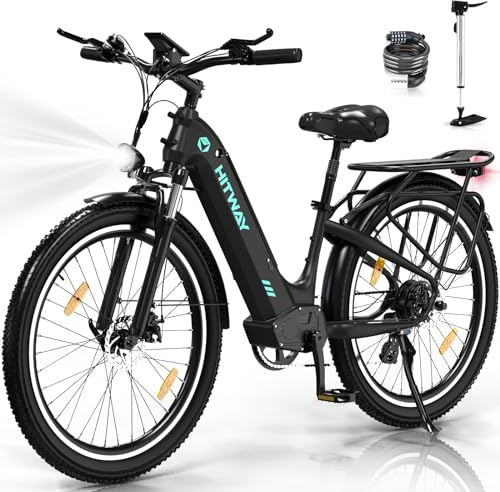 HITWAY E Bike 26X3.0 City Elektrofahrrad Pedelec, 250W City Cruiser E-Bike, 48V 18Ah austauschbarer Akku, max. Reichweite 55–80 km, 7 Gänge, Pendler-Elektrofahrrad für Erwachsene