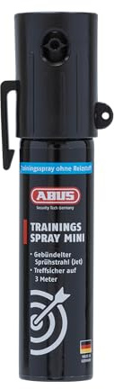 ABUS Trainingsspray zum Abwehrspray SDS80 Mini zur Tierabwehr – mit Jet-Sprühstrahl für bis zu 3 Meter Reichweite – passt in kleine Hand- und Jackentaschen