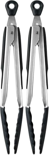 OXO Good Grips 22.8 cm Tongs with Silicone Heads, Black (Pack of 2)
