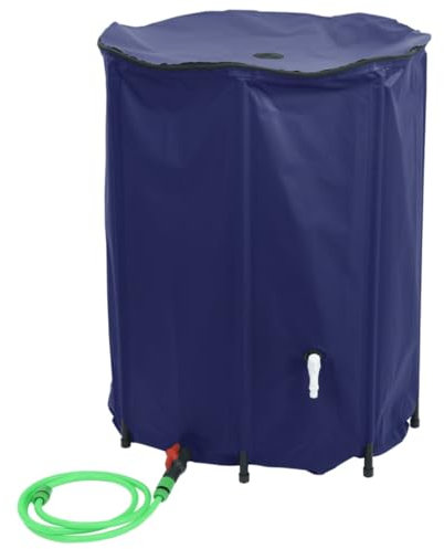 Festnight 1350 Liter Faltbar Regentonne,Tragbarer Wasserauffangbehälter, Regenwassertonne mit Auslassventil und Wasserschläuchen, Regenwassersammelsystem Fallrohr, Regenwassertank Blau