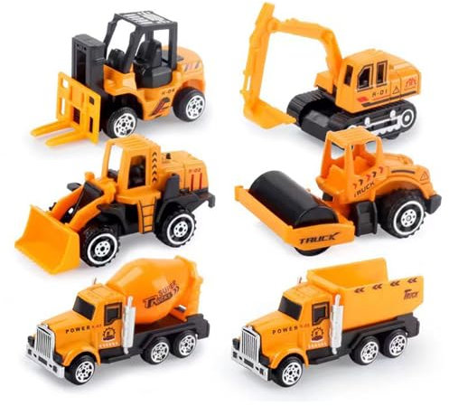 6 Mezzi da Cantiere Giocattolo per Bambini, Camion di Costruzione Set, Pale, Escavatori, Carrelli Elevatori, Betoniere, Rulli, Camion, Giocattolo per Bambini 3+ Anni, Regalo di Compleanno per Bambini