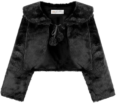 Bolerose Girls Cosy Faux Fur Childrens Kids Bolero Shrug Jacket Wrap Coat (Black, 7-8 Years)