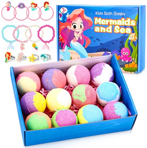 Badebomben-Geschenkset,12 Stück handgemachte Badebomben,Badebomben für Kinder, natürliche, organische, duftende Badebomben mit 12 Stück kleinen Überraschungs-Accessoires,das beste Geschenk für Kinder