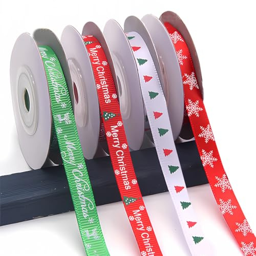 EIHI 4 Rollos De Cinta Navideña y De Regalo 5m, Cinta Raso, Cintas Decorativas, Para Envolver Regalos Navideños y Decoración De Fiestas