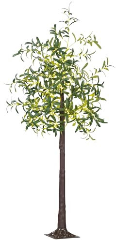 HOMCOM 6ft Olive Tree Light with 300 Warm White LED Lights, Artificial Tree for Indoor, Party, Wedding, Christmas, Home Decoration, Green