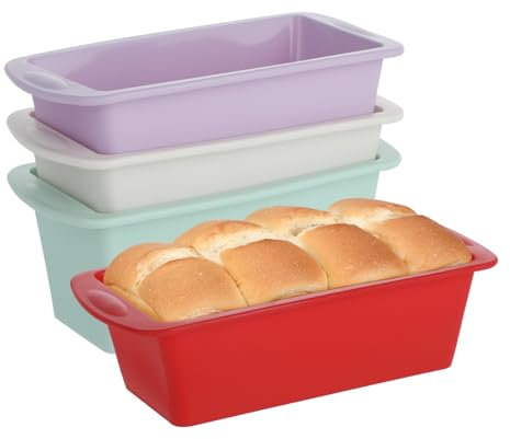 Bafumiu - Set di 4 stampi in silicone rettangolari, 20 x 9,5 x 5,5 cm, per pane, torte e pane tostato, adatti ad airfryer - Accessorio perfetto per cuocere, stampi in silicone minimalista e moderna